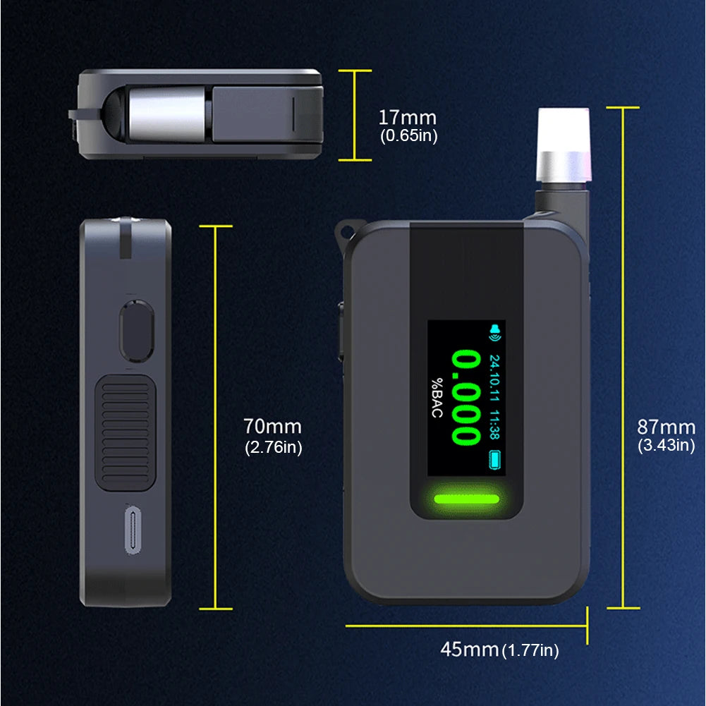 Electrochemical Alcohol Tester IPS Display Blowing Drunk Driving Alcohol Tester Portable Alcohol Meter for Outdoors Expressway