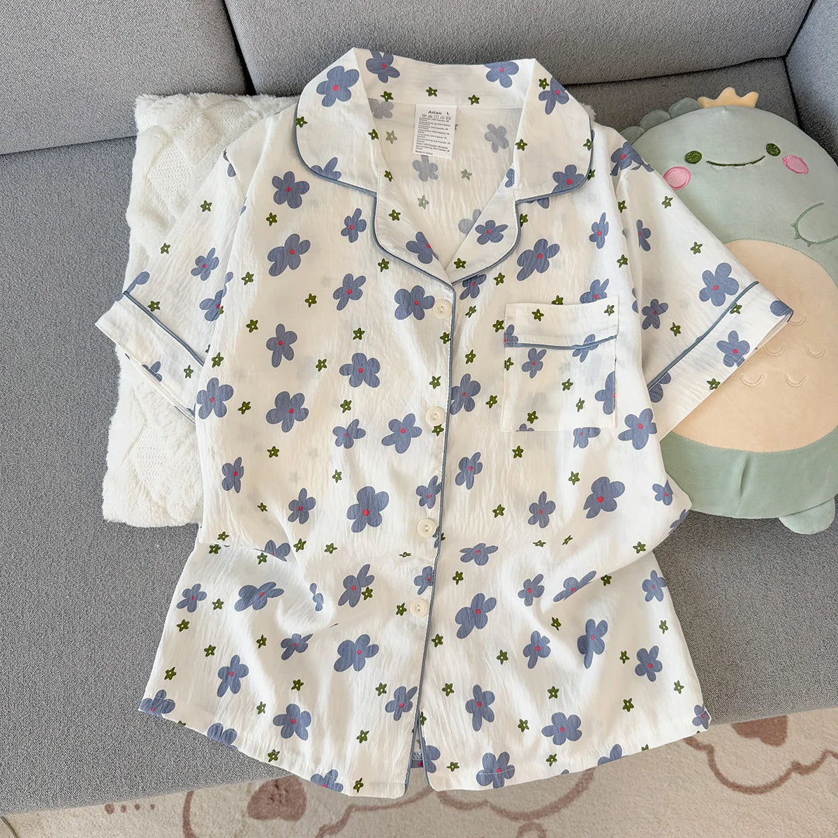 Women's Summer Pajamas, Thin Floral Pattern Short-Sleeved Shorts, Sweet and Cute, Can Be Worn Outside in Summer, Two-Piece Home Wear Set