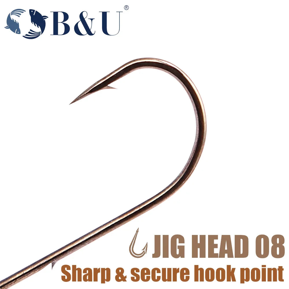 B&U 5pcs Micro Jig Head Fishing Hooks Set 0.5g-4g Copper Head Mini Crank Jig Fishhook for Soft Worm Lure Fishing Accessories