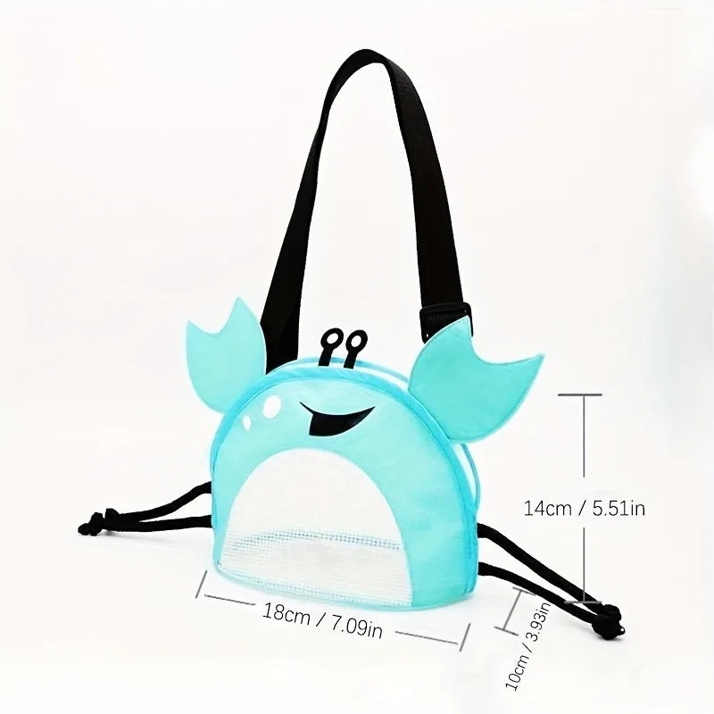 Novelty Design Crab Mesh Storage Bag, Cute Cartoon Pattern Zipper Beach Bag, Girl Fashion Shoulder Bag, Children's Crossbody Bag