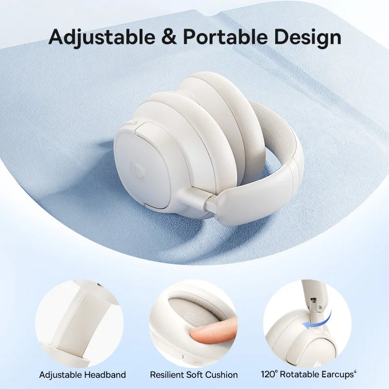 Baseus Bass EH10 NC Wireless Headphones Bluetooth 6.0 Noise Canceling 45dB Over Ear HeadsetSpatial Audio Earphone 80H Time