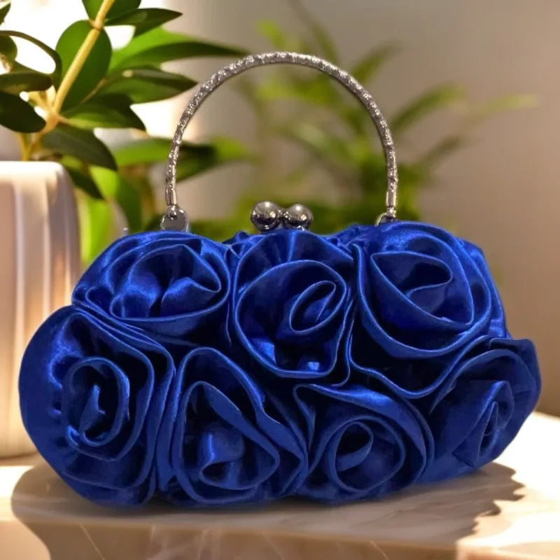 Satin Flower Clutch Bag Roses Handbag Evening Bag Sweet Style Soft Square Shape Handheld Bag for Bride Party Dinner 2026 New
