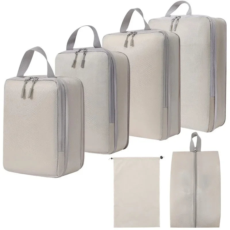 Set/6 pcs Compressible Packing Travel Storage Bag Cubes Waterproof Suitcase Nylon Portable With Handbag Luggage Organizer
