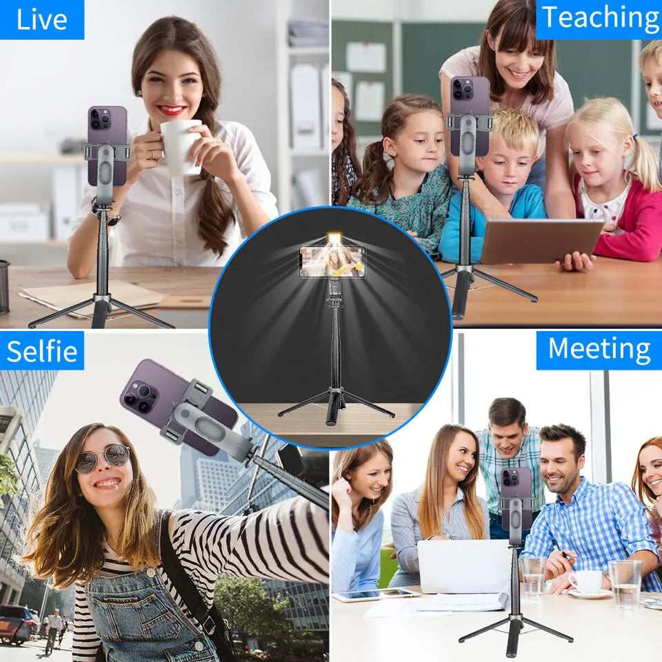 Selfie Stick Tripod with Remote & Fill Light 40" Extendable Phone Tripod 1/4 Inch Screw for Android IPhone Smartphone