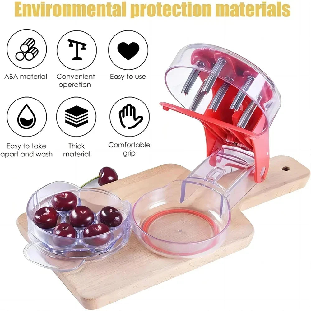 Cherry Pitter Stainless Steel Multiple Cherry Seed Extractor Remover Machine With Pits and Juice Container 6 Cherries Kitchen