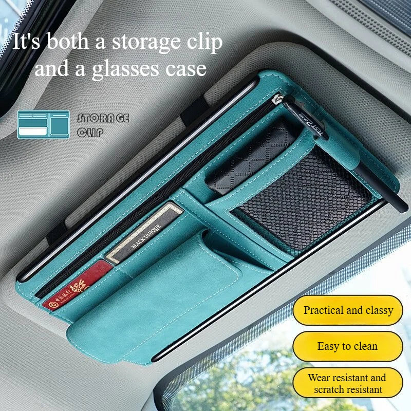 Multifunctional Car Sunshade Storage Cover Suede Interior Glasses Clip ID Card Holder - Interior Car Organizer