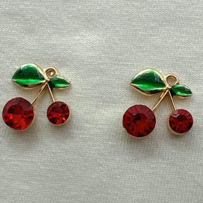12pcs Amazon Red Cherry Keychain DIY Accessories Water Diamond Resin Fruit Pendant Car Women's Bag Pendant