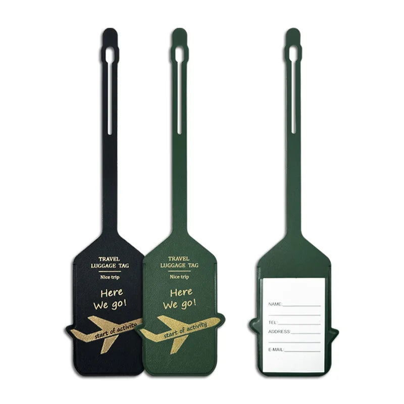 Hot Stamping Airplane Luggage Tag - PU Leather Travel Baggage Identifier with Contact Info Card