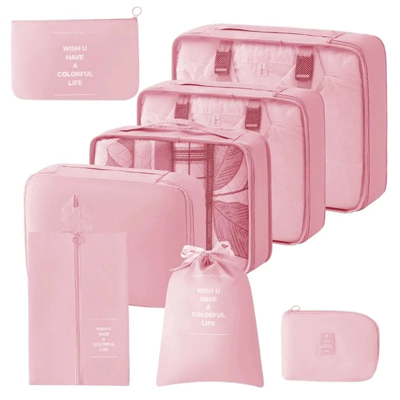 8Pcs Travel Organizer Set Portable Folding Suitcase Packing Cubes for Clothes Shoes Tidy Pouch Luggage Storage Bags