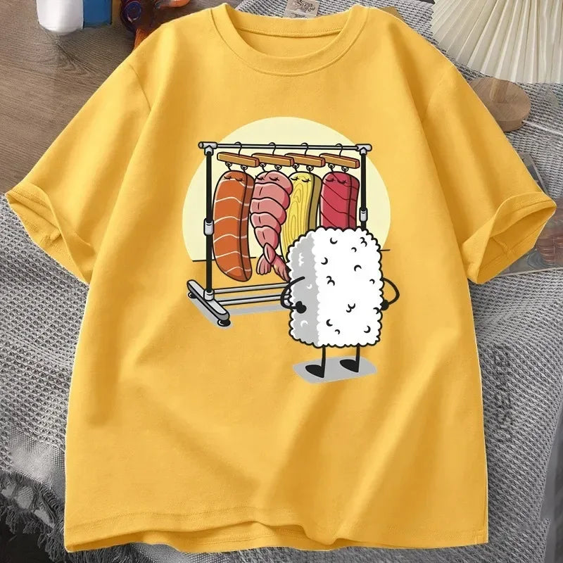 Latest Women's T-shirt Sushi Wardrobe T Shirt Women Funny T-shirt Graphic T Shirts Loose Short-sleeve Pritned Tshirt Women Tops