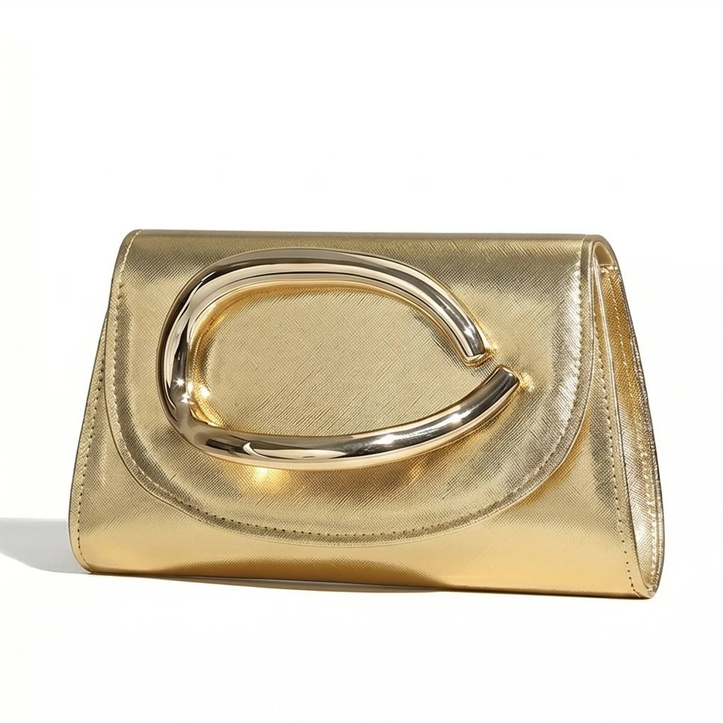 Women's Elegant Metallic Evening Clutch Bag, Luxury Party Purse, Crossbody Handbag With Chain Strap For Wedding Prom Banquet