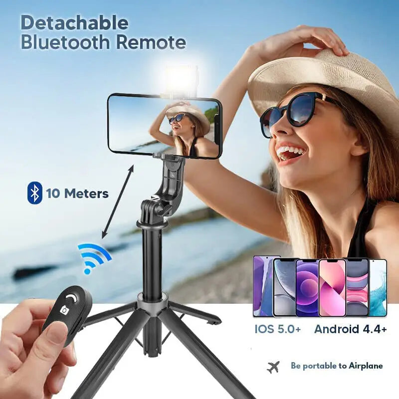 Selfie Stick Tripod with Remote & Fill Light 40" Extendable Phone Tripod 1/4 Inch Screw for Android IPhone Smartphone