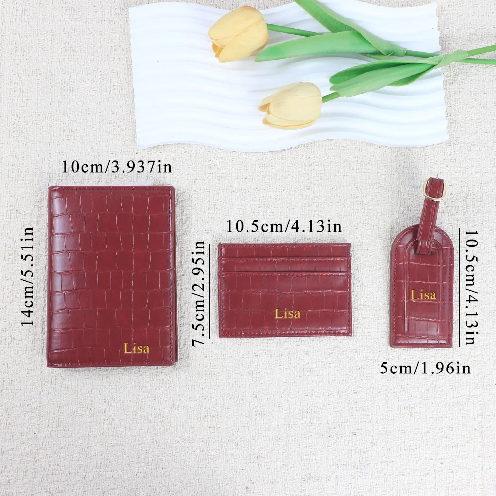 Customized name PU leather luggage tag card bag passport bag gift box zero wallet card bag anti-loss card portable gift