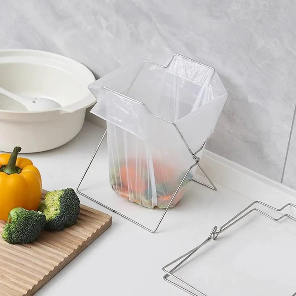 Camping Garbage Bag Holder Steel Outdoor Folding Trash Can Foldable Kitchen Countertop Trash Bag Holder Organizer