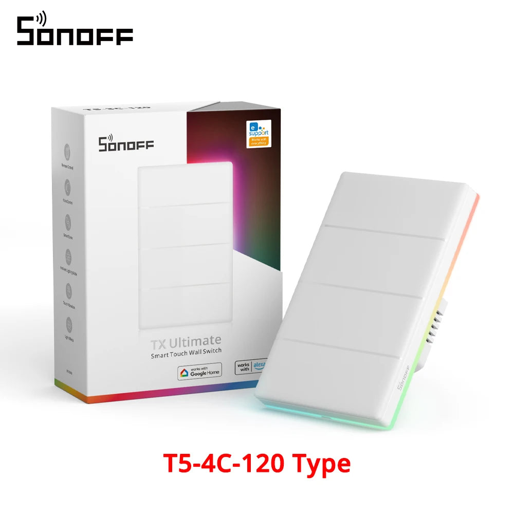 SONOFF T5 Wifi Smart Light Switch Full Touch Wall Swtiches Backlight Remote Control Work with Alexa Google Home 1/2/3/4 Gang