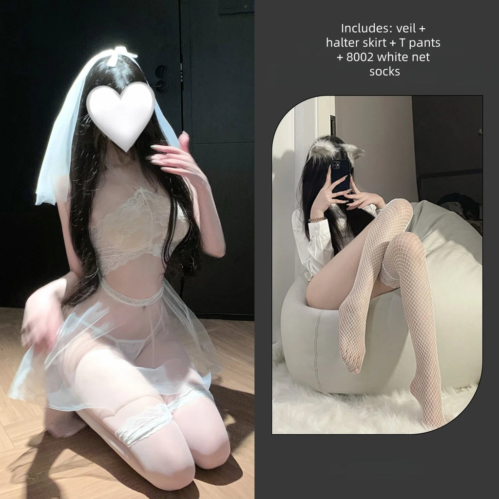 The New Style of Atmosphere, Pure Desire, Sexy Lace Nightdress, Perspective Sexy Lingerie, Free Hanging Neck Nightdress, Women