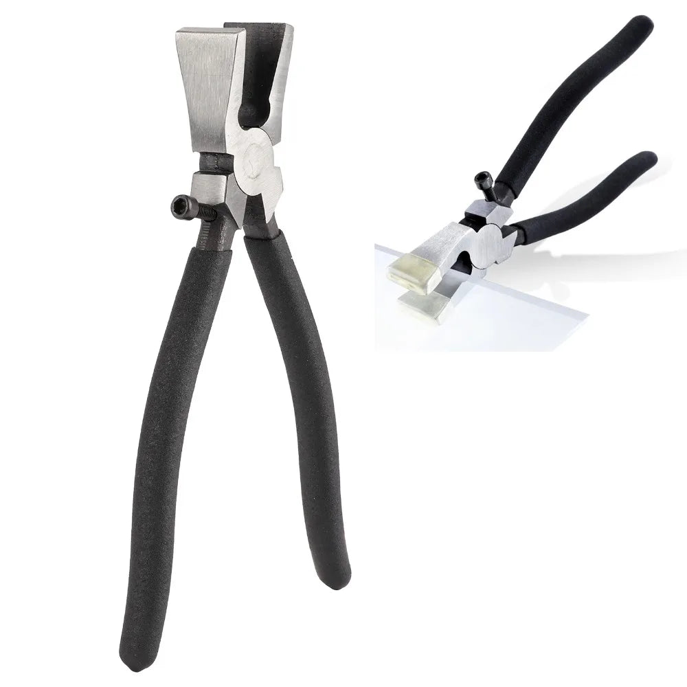 8 Inches Glass Pliers Black Rubber Tips Glass Breaking Tool Adjustment Function Curved Jaws Running Pliers