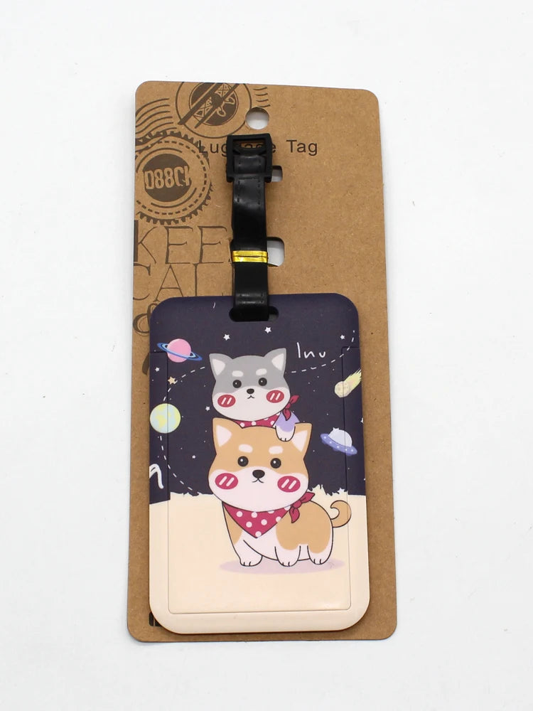 Cartoon Anime Dogs Luggage Tag Lovely Corgi Shiba Inu Akitas Suitcase ID Address Holder Pendent Portable Boarding Baggage Label
