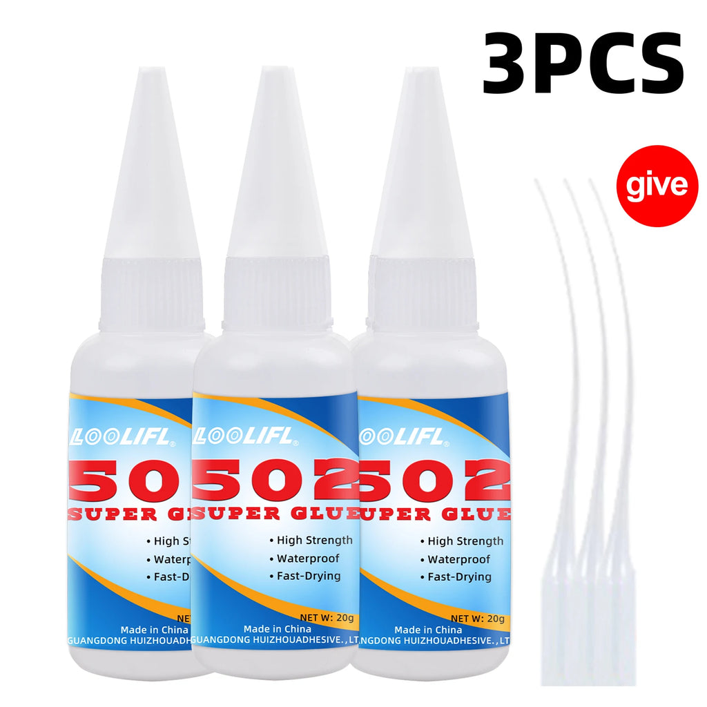 LOOLIFL 1-5pcs 502 Super Glue Instant Quick-drying Cyanoacrylate Adhesive Leather Rubber Wood Metal Strong Bond Liquid Glue Tool