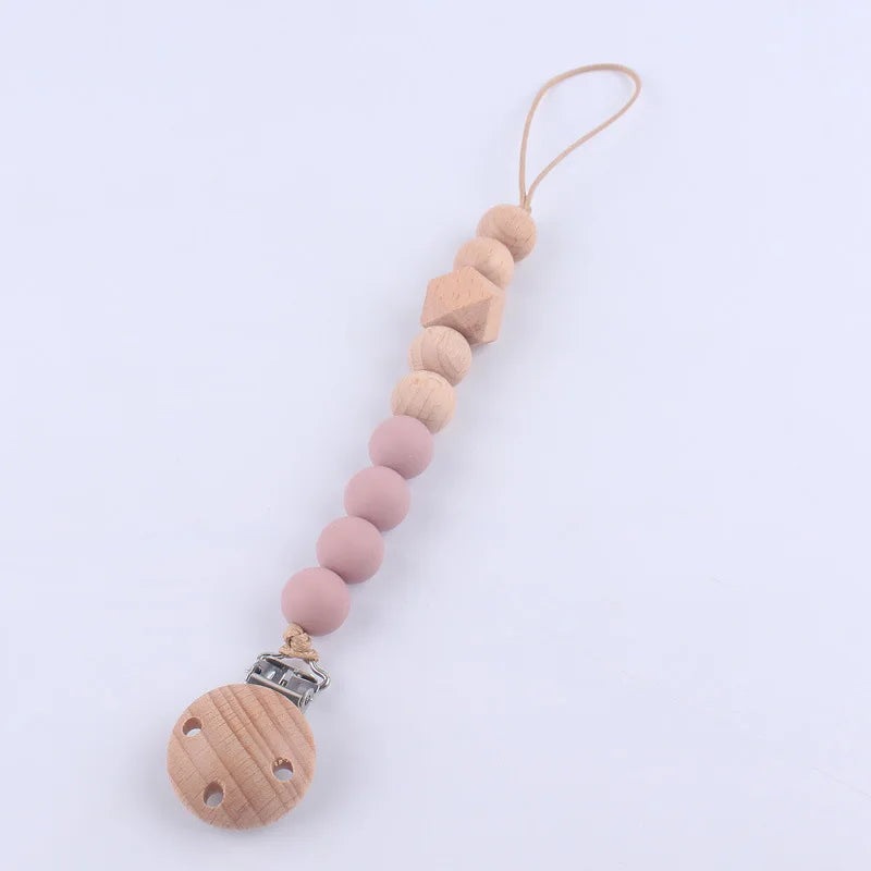 Baby Chain Pacifier Clips Silicone Beech wood Beads Infant Nipple Appease Soother Chain Clips Dummy Holder Nipple Clip Anti-drop