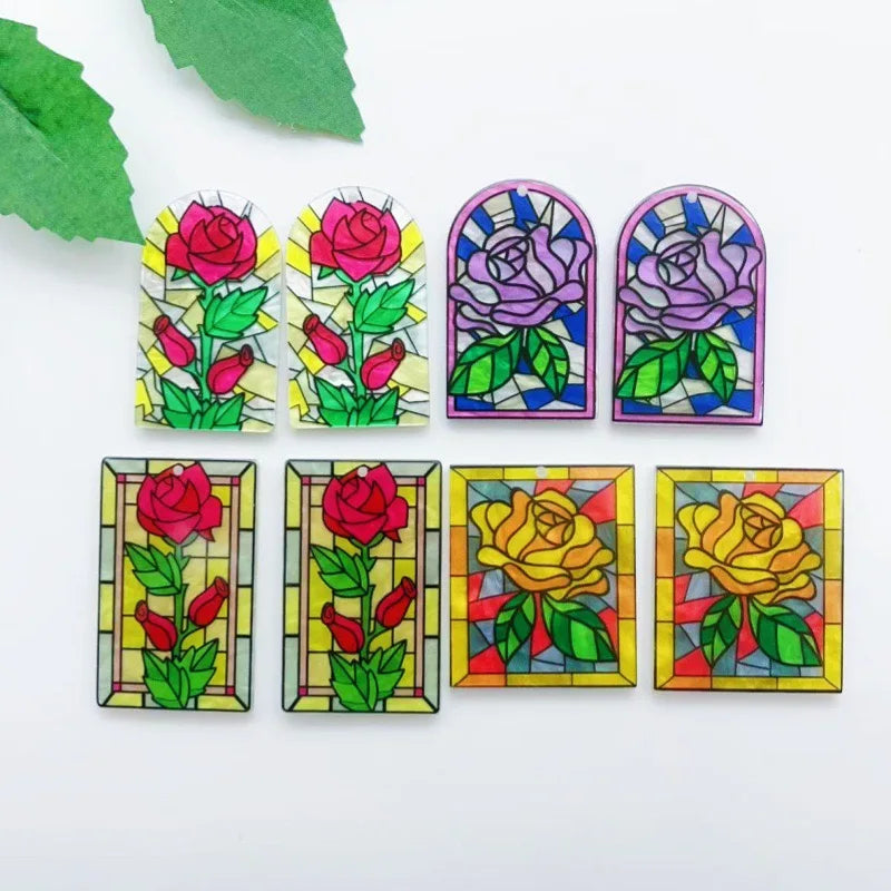 10pcs Wave Flower Earrings Acrylic Acetate Sheet New Chinese Style Hand drawn Oil Painting Female DIY Jewelry Accessories