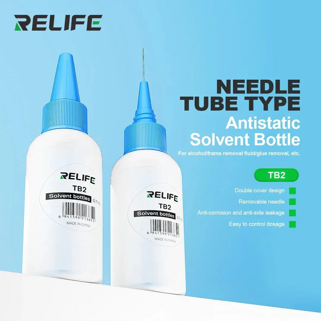 RELIFE TB2 50ML Plastic Squeeze Solvent Alcohol Rosin Solder Flux Washing Plate Water Bottle With Needle RL-054