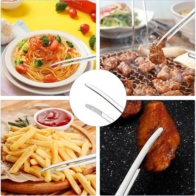 1pc Stainless Steel Barbecue Tongs Steak Tongs Metal Food Tongs Non-slip Grip Non-stick Durable Kitchen Pliers for Cooking
