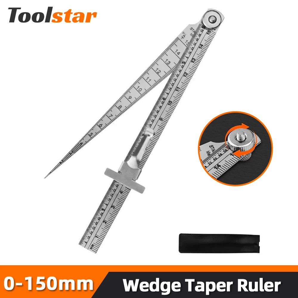 Toolstar Wedge Taper Ruler Stainless Steel 0-150mm Feeler Gauge Depth Ruler Hole Inspection For Measurement Tool Thickness