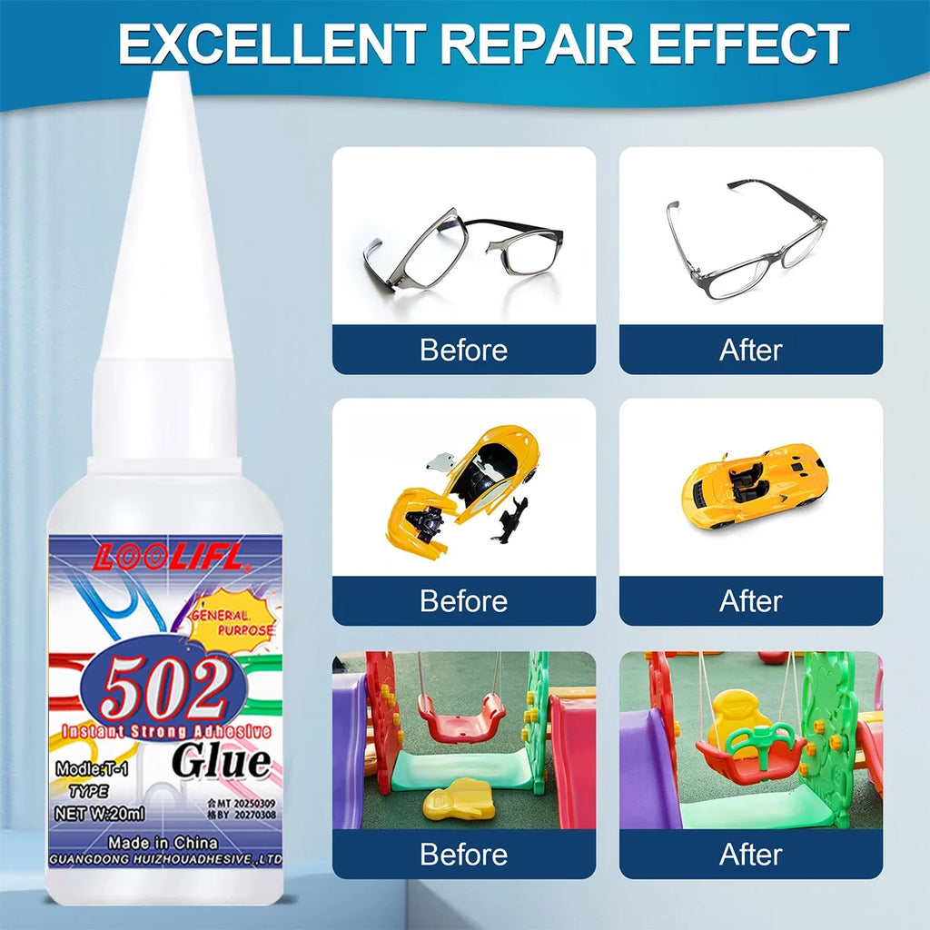 Loolifl, 502 Super Glue, Instant Adhesive, Cyanoacrylic Acid, Strong Repair for Plastics, Wood, and Furniture (with Glue Opener)