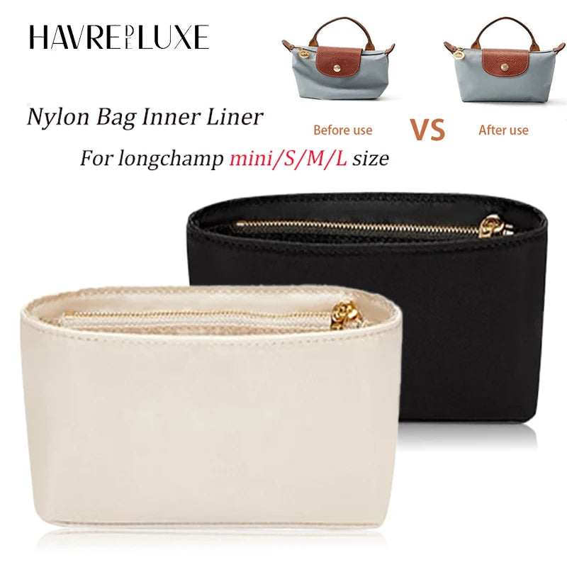 Nylon Insert Bag Organizer Set Insert For Handbag For Longchamp Mini Tote Bag Without Punching Bag Strap Leather Bag Accessories