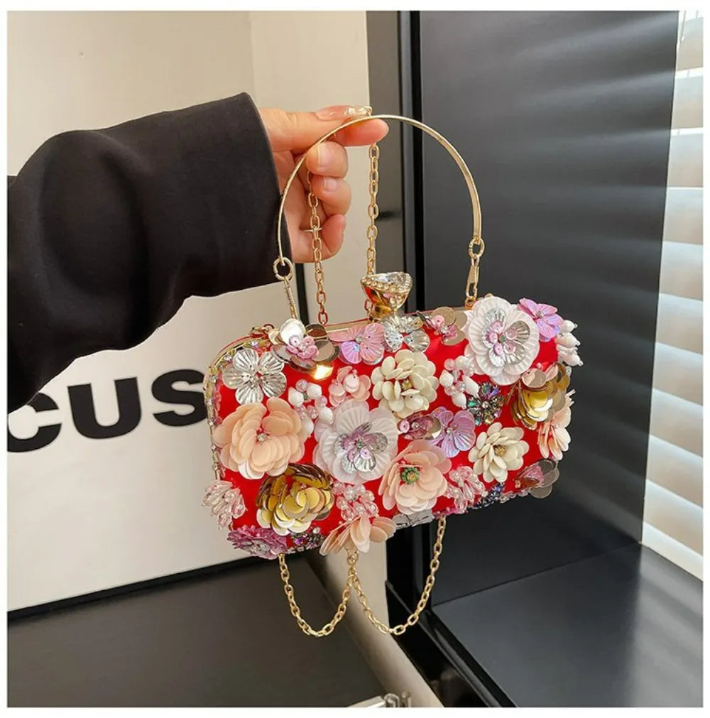 2025 Winter Women Evening Bags For Women Luxury Floral Rhinestones Shoulder Crossbody Bags Party Wedding Clutch Ladies Handbags