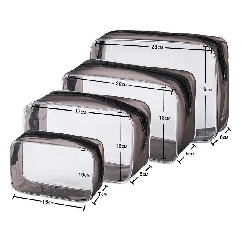 4 Pcs Clear Travel Toiletry Bag Makeup Bag with Zipper PVC Waterproof Travel Wash Bags Portable Storage Bag Cosmetic Bag Set