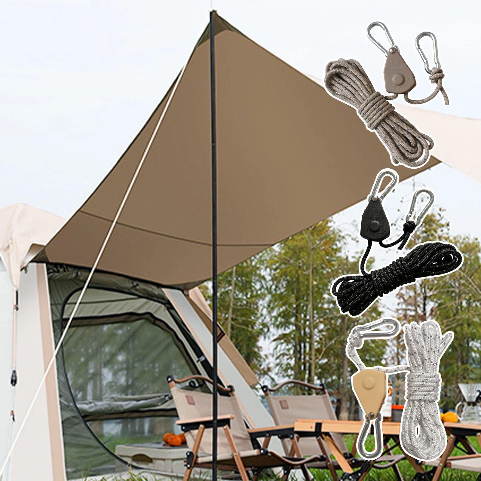 Travel Portable Clothesline with Buckle Outdoor Camping Tent Umbrella Rope Windproof Pulley Adjuster Ropes Lamp Hanging Tool