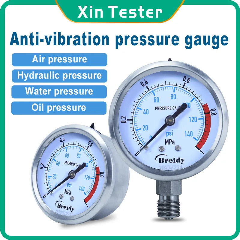 Xin Tester Dia 100mm Pressure Gauge 0-60MPa Glycerin Free Air Oil Hydraulic 0-60mpa Anti-vibration Manometer Thread G1/2 G1/4