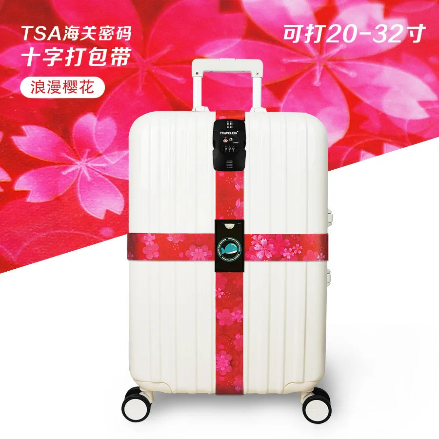 TSA Combination Lock Luggage Straps Adjustable Packing Belts Travel Abroad Customs Lock Binding Straps for 20-32 inch Suitcase