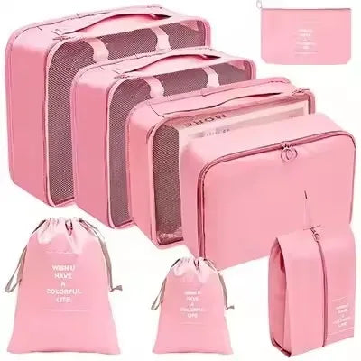 8Pcs Travel Packing Cubes Set Waterproof Luggage Organizer with Drawstring Storage Pouches for Clothes Shoes Underwear Cosmetics