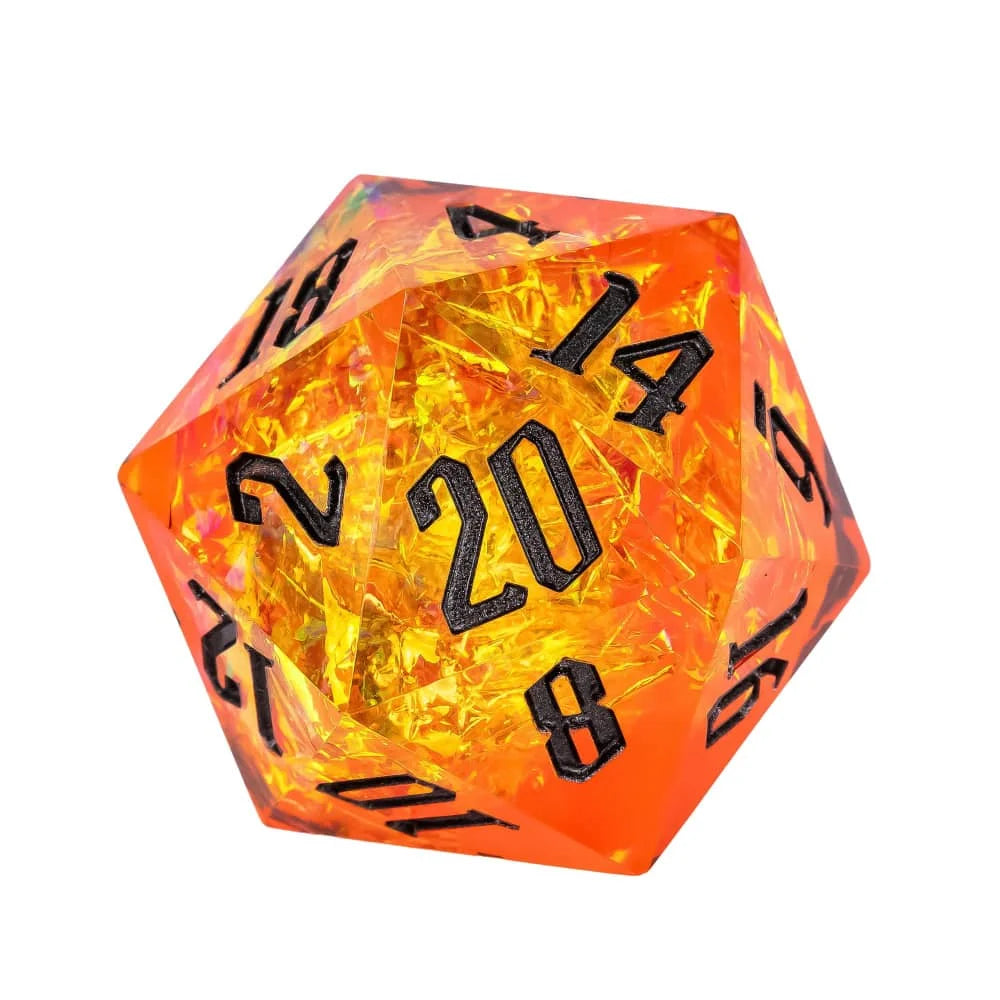 Cusdie 33mm Rainbow Film D20 Dice, 20 Sided Resin Sharp Edges Dice, Single D20 Polyhedral Dice, for Role Playing Board Game