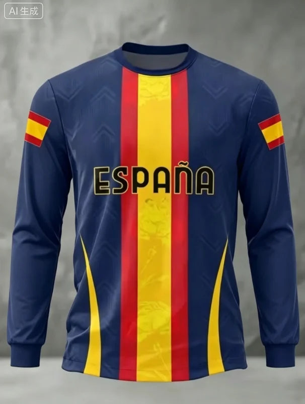 Spanish round neck long sleeved T-shirt quick drying versatile fashion print competition training daily outfit