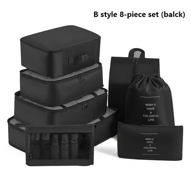 9Pcs Travel Packing Cubes Set Waterproof Luggage Organizer with Drawstring Pouches for Clothes Shoes Cosmetics Underwear - Suitc