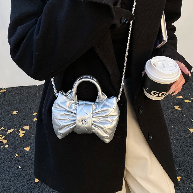 Super Mini Crossbody Bag With Short Handle Clutch Bag Fashion Handbag Silver Bag Lady Girls Trend Coin Purse Trend Lipstick Bag
