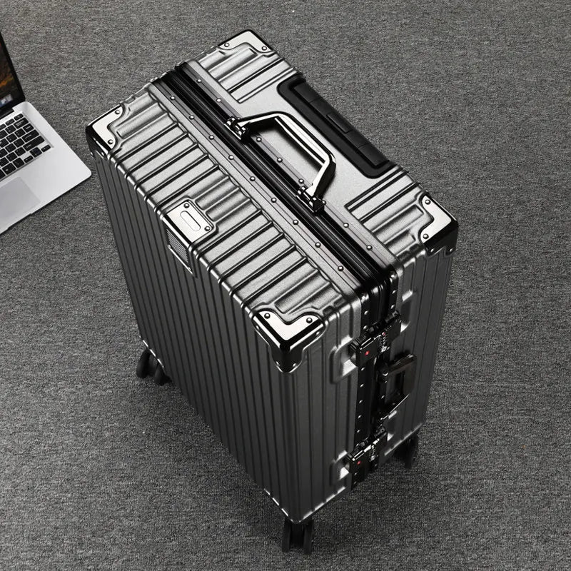 Trolley Luggage 20 26 30" Aluminium-framed Suitcase with Silent Wheels Unisex High-capacity Rolling Luggage Password Suitcase