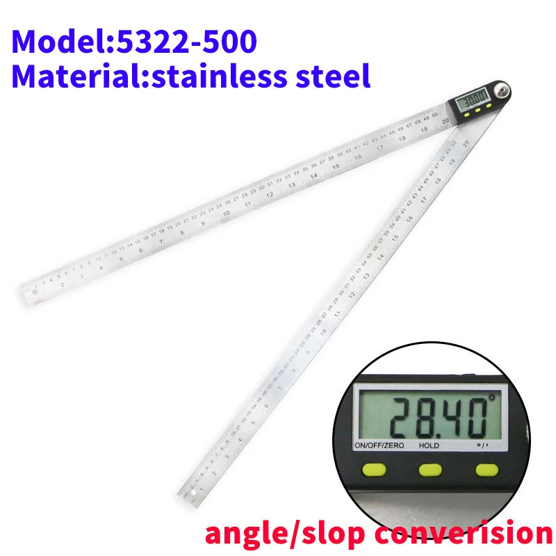 20Inches/500mm Digital Angle Ruler and Stainless Steel Digital Angle Finder Precision Angle Measuring Tool