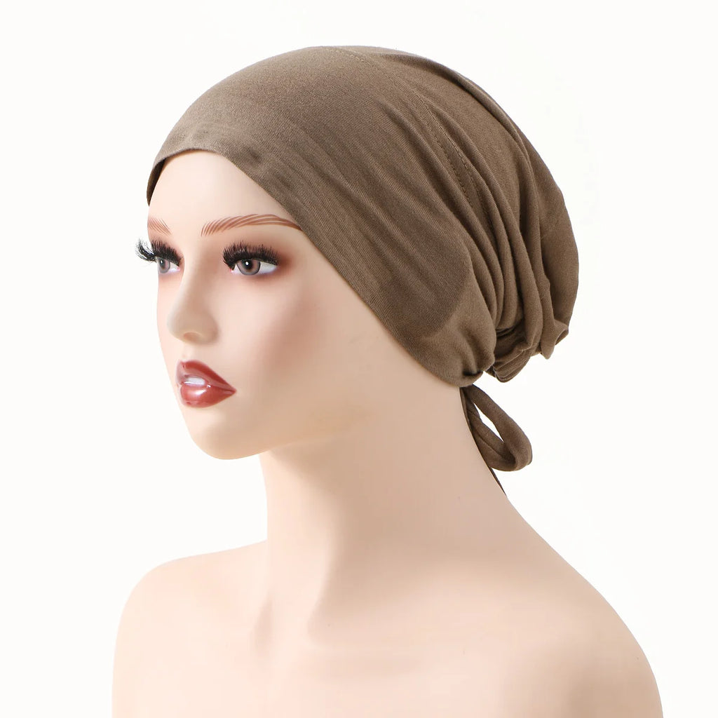 Ramadan Women Cotton Modal Anti-slip Hijab Undercap Solid Turban tube Elastic Tie Back Muslim Hair Bonnet Jersey Hijab Bandana