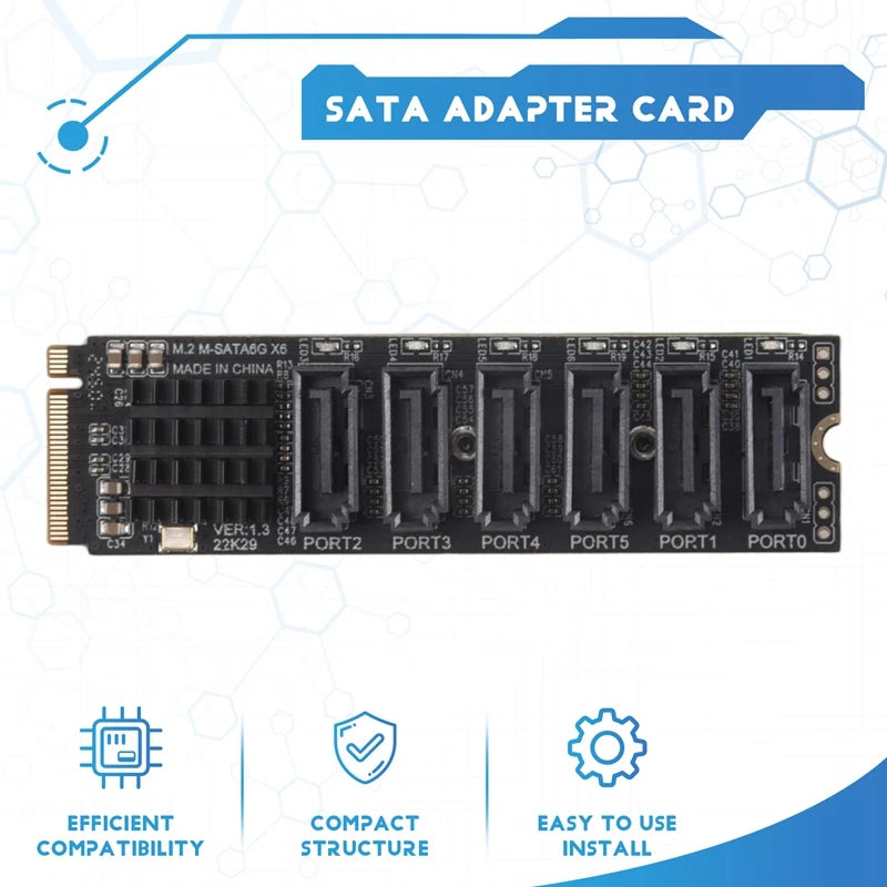 M.2 NVME PCI-E PCIE X4 X8 X16 to 6 Port 3.0 SATA Adapter Card Riser ASM1166 Chassis Server PC Computer Expansion Card-A07G