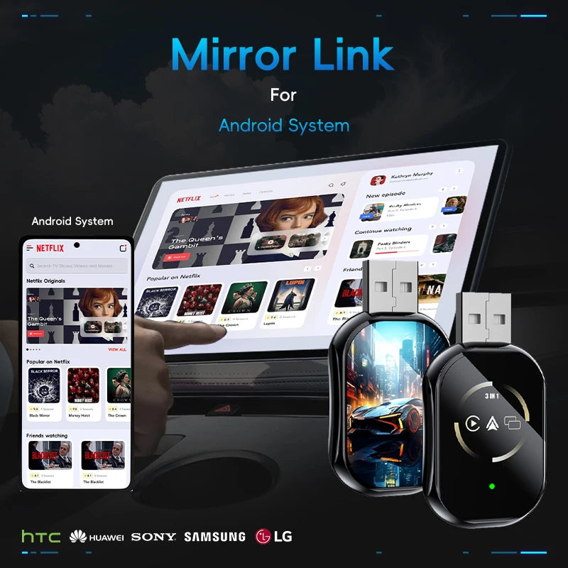 Latest upgraded 3-in-1 wireless Carplay/Android Auto/Mirror Link adapter Iphone , zero latency, car audio upgrade, minimalist design, phone screen mirroring, supports multi app screen mirroring, suitable for most models, supp