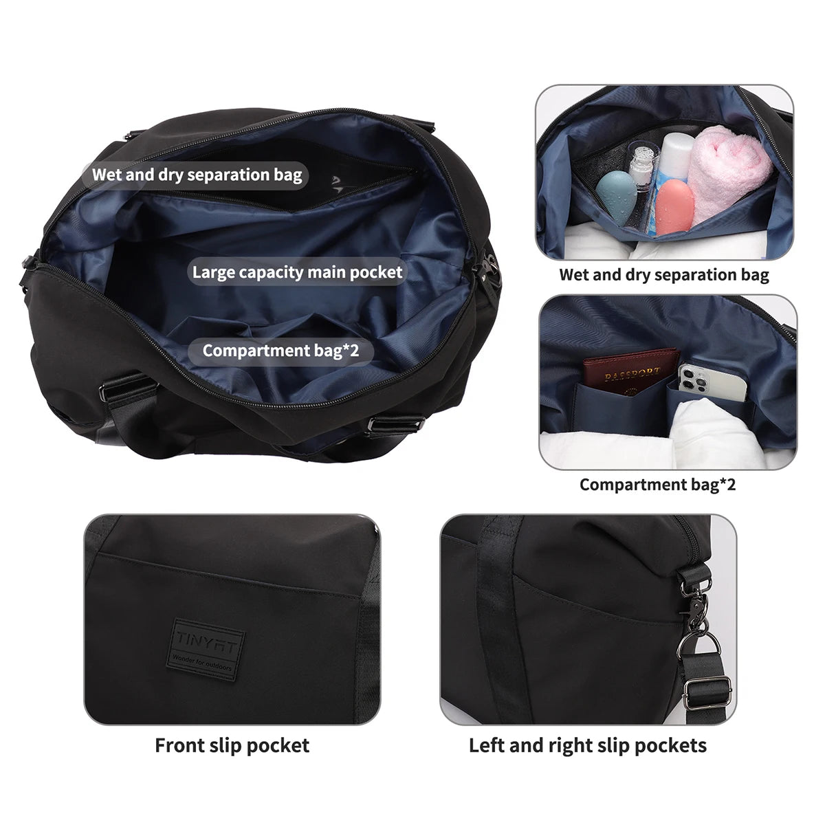 TINYAT Women's Waterproof Travel Bag Material Large Capacity Lightweight Handbag Travel Camping Outing Luggage Bag