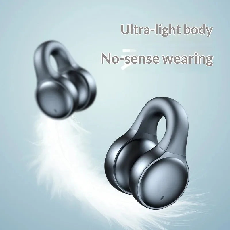 Ear-Clip Earphones Bone Conduction Ultra-Light Body for No-Sense Wearing Low-Latency Gaming Mode with Audio-Video Digital Sound