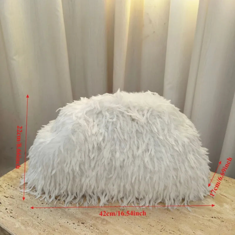 1pcs Long Fluffy Fur European Style Cloud Handbag Irregular Large Capacity Women Shoulder Bag For Winter