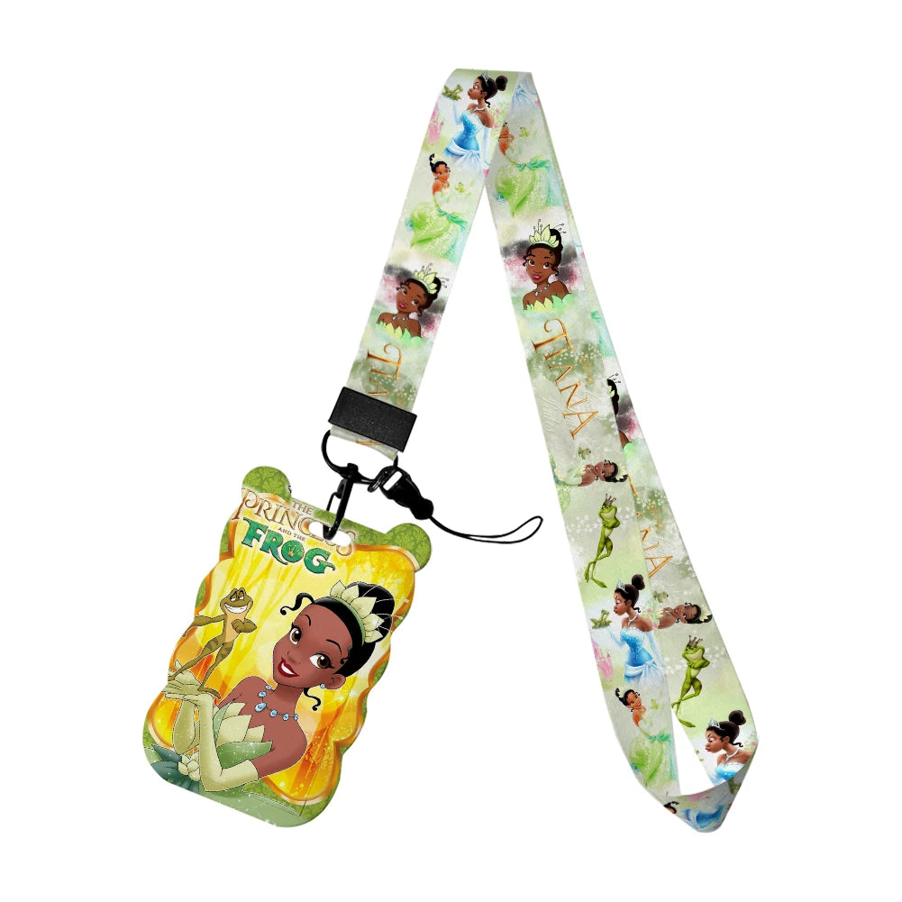 Disney The Frog and Princess Tiana Card Holders Lanyards Girls Door Card Case Hanging Rope Badge Holder Neck Strap Card Holder