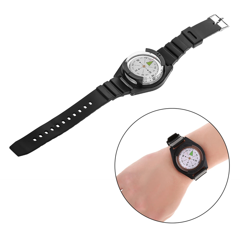 Mini Compass Wrist Compass Watchband Compass Outdoor Mini Lightweight Wristwatch ABS  Rubber Watchband Tool Accessory